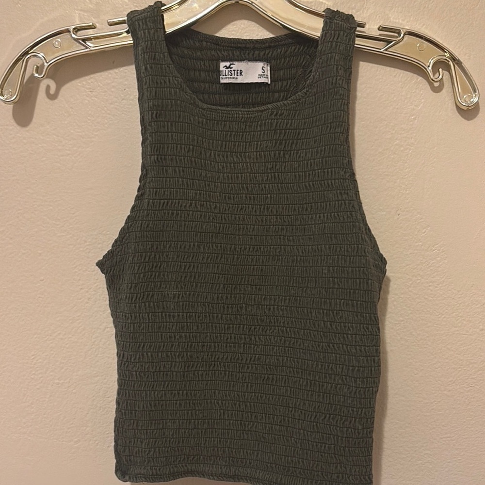 Hollister Women's Dark Green Textured Tank Top